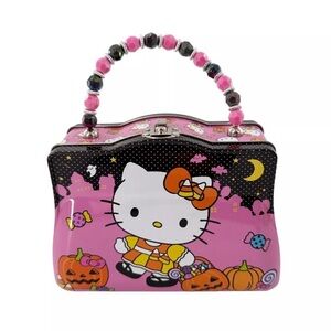 Hello Kitty Sanrio Halloween Candy Tin Purse Lunchbox with Beaded Handle NEW